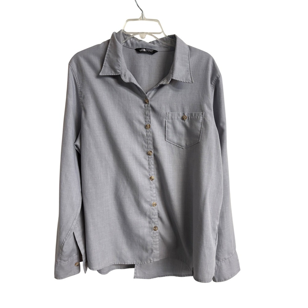 The North Face Women XL Blue Gray Long Sleeve Button Vented Back Hiking Shirt